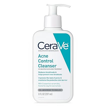 CeraVe Acne Treatment Face Wash | Salicylic Acid with Purifying Clay/blackheads Control Cleanser- 237ml